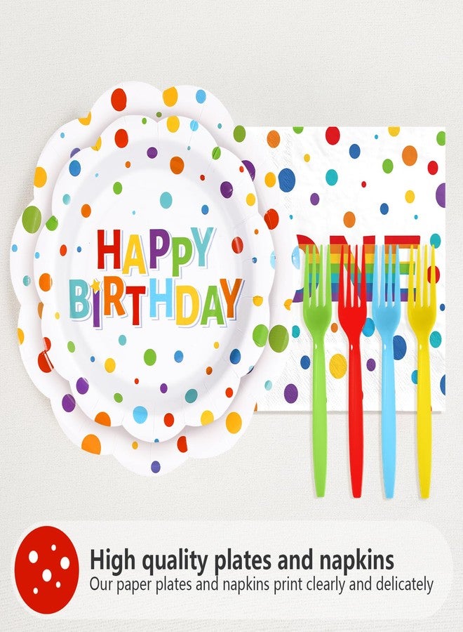 Greencian 96Pcs Happy Birthday Party Supplies Colorful Polka Dots 1st Birthday Plates and Napkins Tableware Set Confetti Rainbow Party Decorations for Kids Baby Shower One Year Old Parties Decoration Serves 24 - Image 2